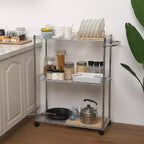 COZONY Chariot de service de cuisine, chariot roulant en acier avec roues, étagère de rangement réglable pour cuisine et restaurant