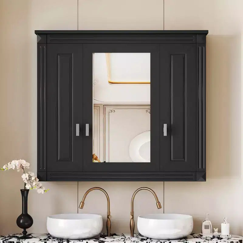 MAYEERTY 35 Armoire de toilette murale, Armoire murale de salle de bain moderne avec miroir et étagères ouvertes pour salle de bain Gris