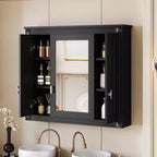 MAYEERTY 35 Armoire de toilette murale, Armoire murale de salle de bain moderne avec miroir et étagères ouvertes pour salle de bain Gris