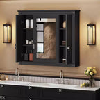 MAYEERTY 35 Armoire de toilette murale, Armoire murale de salle de bain moderne avec miroir et étagères ouvertes pour salle de bain Gris
