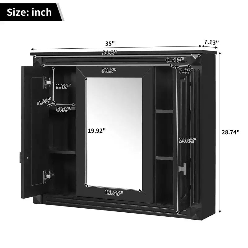 MAYEERTY 35 Armoire de toilette murale, Armoire murale de salle de bain moderne avec miroir et étagères ouvertes pour salle de bain Gris