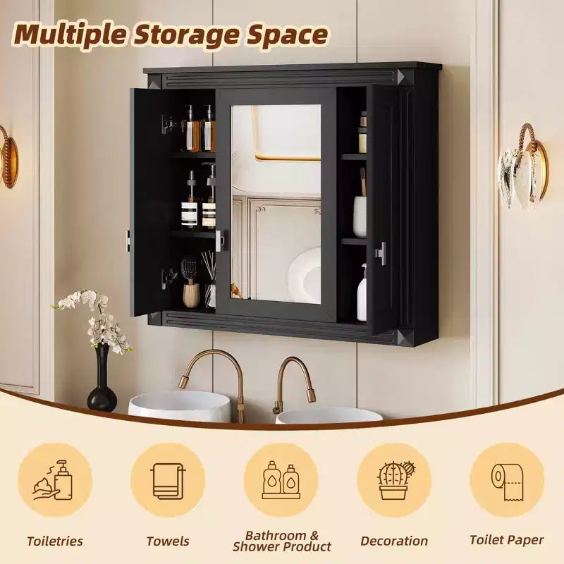 MAYEERTY 35 Armoire de toilette murale, Armoire murale de salle de bain moderne avec miroir et étagères ouvertes pour salle de bain Gris