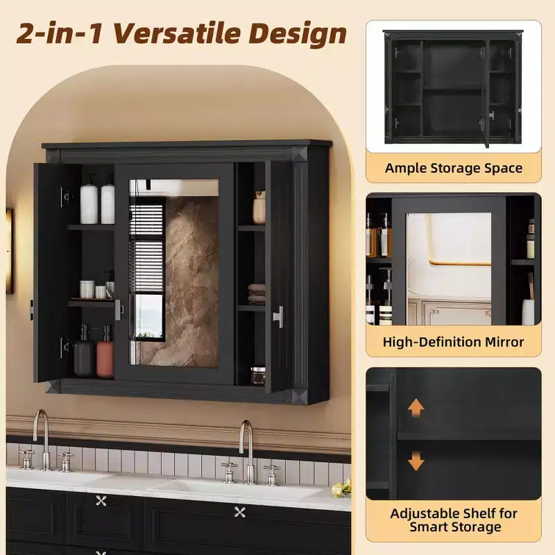 MAYEERTY 35 Armoire de toilette murale, Armoire murale de salle de bain moderne avec miroir et étagères ouvertes pour salle de bain Gris