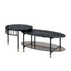 Table basse gigogne Royal Hampton de 40 po en 2 pièces, dessus en faux marbre, étagère en verre, noir