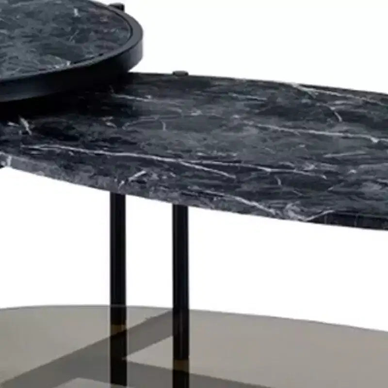 Table basse gigogne Royal Hampton de 40 po en 2 pièces, dessus en faux marbre, étagère en verre, noir