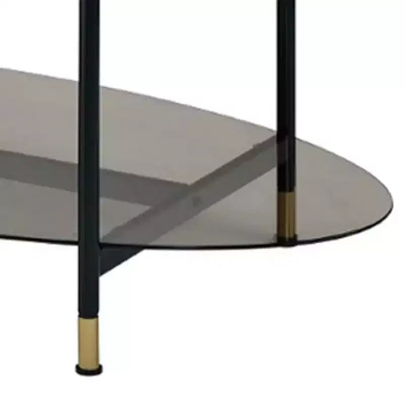 Table basse gigogne Royal Hampton de 40 po en 2 pièces, dessus en faux marbre, étagère en verre, noir