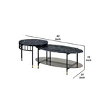 Table basse gigogne Royal Hampton de 40 po en 2 pièces, dessus en faux marbre, étagère en verre, noir