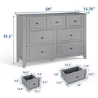 Commode moderne à 7 tiroirs pour chambre à coucher, commodes en bois de 54 po de large avec grand espace de rangement, commode sans poignée meuble TV pour salon et couloir
