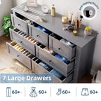 Commode moderne à 7 tiroirs pour chambre à coucher, commodes en bois de 54 po de large avec grand espace de rangement, commode sans poignée meuble TV pour salon et couloir