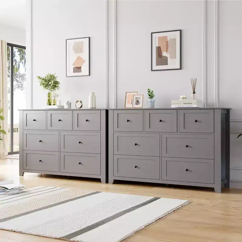 Commode moderne à 7 tiroirs pour chambre à coucher, commodes en bois de 54 po de large avec grand espace de rangement, commode sans poignée meuble TV pour salon et couloir