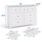 Commode moderne à 7 tiroirs pour chambre à coucher, commodes en bois de 54 po de large avec grand espace de rangement, commode sans poignée meuble TV pour salon et couloir
