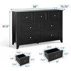 Commode moderne à 7 tiroirs pour chambre à coucher, commodes en bois de 54 po de large avec grand espace de rangement, commode sans poignée meuble TV pour salon et couloir
