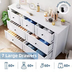 Commode moderne à 7 tiroirs pour chambre à coucher, commodes en bois de 54 po de large avec grand espace de rangement, commode sans poignée meuble TV pour salon et couloir