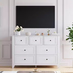 Commode moderne à 7 tiroirs pour chambre à coucher, commodes en bois de 54 po de large avec grand espace de rangement, commode sans poignée meuble TV pour salon et couloir