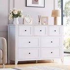 Commode moderne à 7 tiroirs pour chambre à coucher, commodes en bois de 54 po de large avec grand espace de rangement, commode sans poignée meuble TV pour salon et couloir