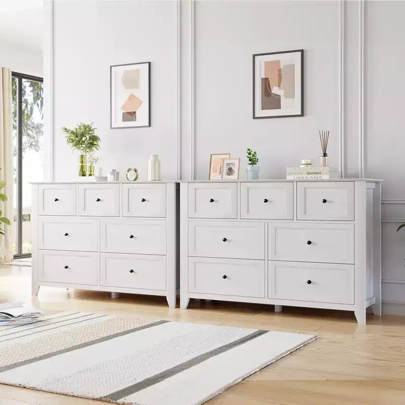Commode moderne à 7 tiroirs pour chambre à coucher, commodes en bois de 54 po de large avec grand espace de rangement, commode sans poignée meuble TV pour salon et couloir