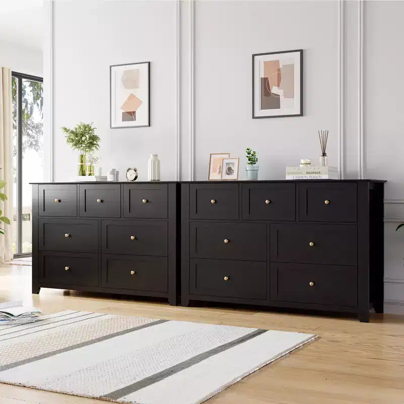 Commode moderne à 7 tiroirs pour chambre à coucher, commodes en bois de 54 po de large avec grand espace de rangement, commode sans poignée meuble TV pour salon et couloir