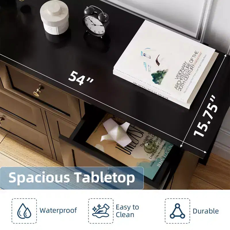 Commode moderne à 7 tiroirs pour chambre à coucher, commodes en bois de 54 po de large avec grand espace de rangement, commode sans poignée meuble TV pour salon et couloir