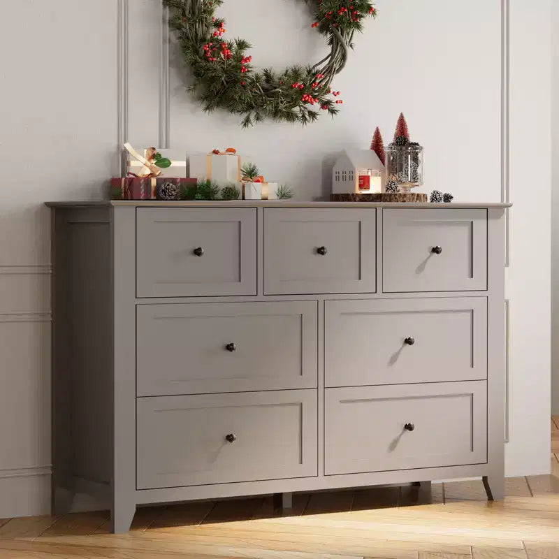 Commode moderne à 7 tiroirs pour chambre à coucher, commodes en bois de 54 po de large avec grand espace de rangement, commode sans poignée meuble TV pour salon et couloir