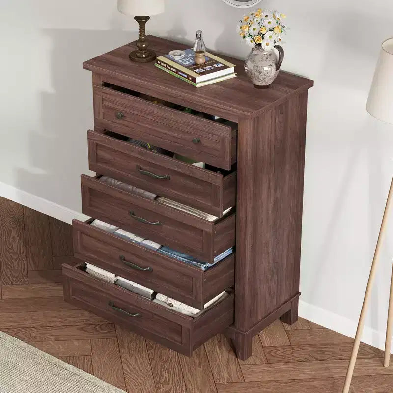 Commode à 5 tiroirs pour chambre à coucher, 41,3 po de haut, en bois, autoportante, grand rangement | Organiseur de placard vertical pour chambre à coucher et salon