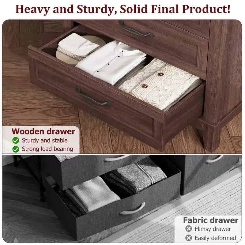Commode à 5 tiroirs pour chambre à coucher, 41,3 po de haut, en bois, autoportante, grand rangement | Organiseur de placard vertical pour chambre à coucher et salon