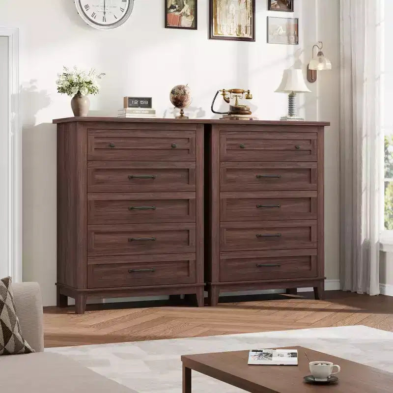 Commode à 5 tiroirs pour chambre à coucher, 41,3 po de haut, en bois, autoportante, grand rangement | Organiseur de placard vertical pour chambre à coucher et salon