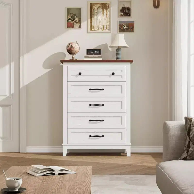 Commode à 5 tiroirs pour chambre à coucher, 41,3 po de haut, en bois, autoportante, grand rangement | Organiseur de placard vertical pour chambre à coucher et salon
