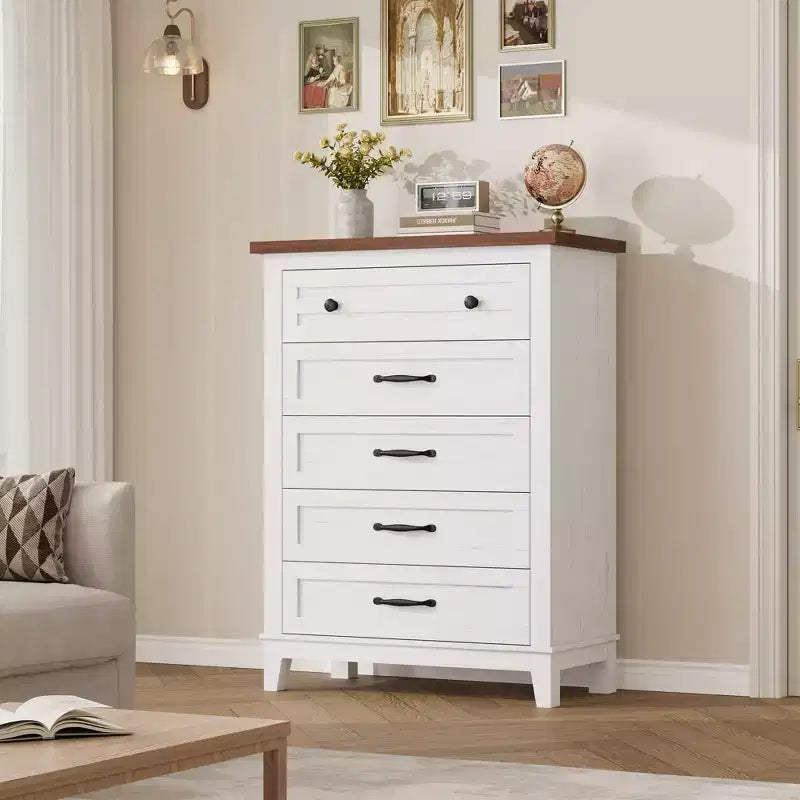 Commode à 5 tiroirs pour chambre à coucher, 41,3 po de haut, en bois, autoportante, grand rangement | Organiseur de placard vertical pour chambre à coucher et salon