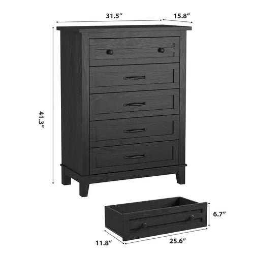 Commode à 5 tiroirs pour chambre à coucher, 41,3 po de haut, en bois, autoportante, grand rangement | Organiseur de placard vertical pour chambre à coucher et salon