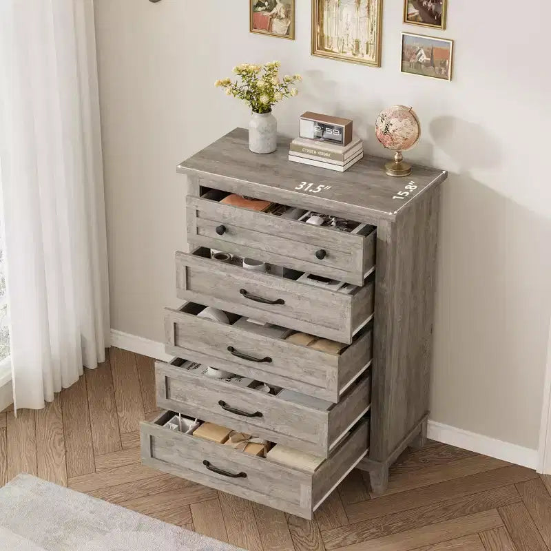 Commode à 5 tiroirs pour chambre à coucher, 41,3 po de haut, en bois, autoportante, grand rangement | Organiseur de placard vertical pour chambre à coucher et salon