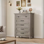 Commode à 5 tiroirs pour chambre à coucher, 41,3 po de haut, en bois, autoportante, grand rangement | Organiseur de placard vertical pour chambre à coucher et salon