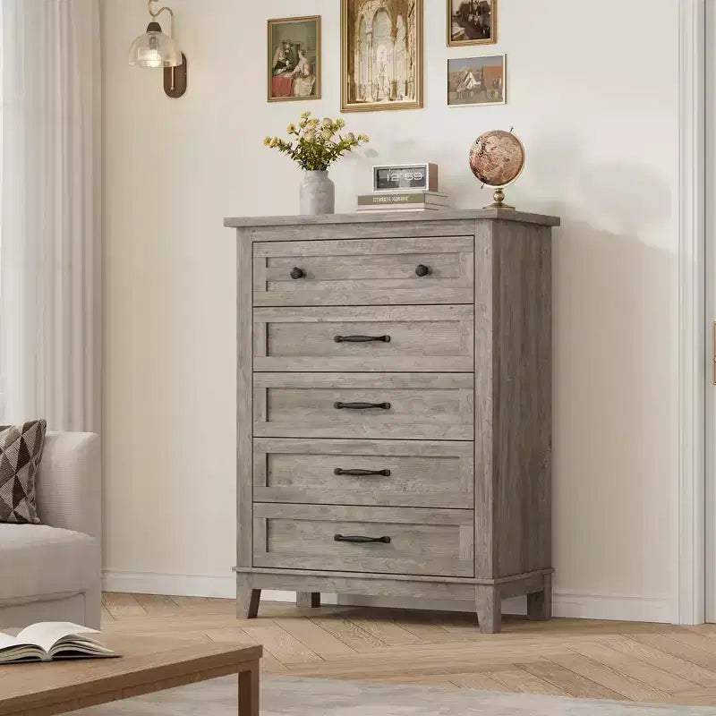 Commode à 5 tiroirs pour chambre à coucher, 41,3 po de haut, en bois, autoportante, grand rangement | Organiseur de placard vertical pour chambre à coucher et salon