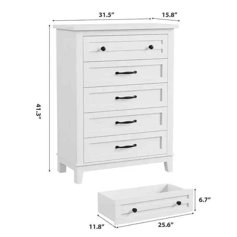Commode à 5 tiroirs pour chambre à coucher, 41,3 po de haut, en bois, autoportante, grand rangement | Organiseur de placard vertical pour chambre à coucher et salon