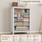 Commode à 5 tiroirs pour chambre à coucher, 41,3 po de haut, en bois, autoportante, grand rangement | Organiseur de placard vertical pour chambre à coucher et salon