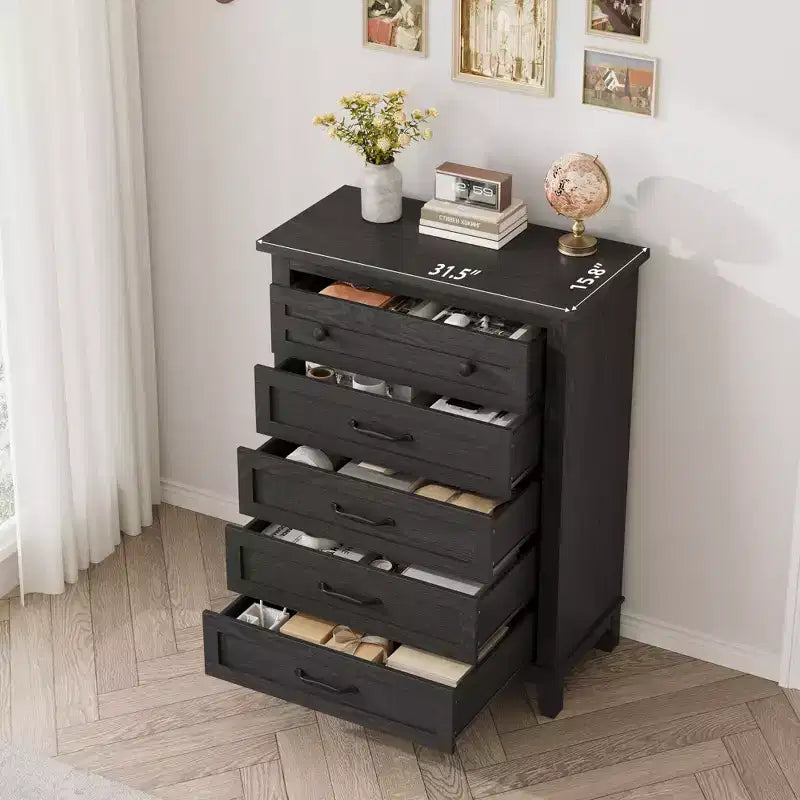 Commode à 5 tiroirs pour chambre à coucher, 41,3 po de haut, en bois, autoportante, grand rangement | Organiseur de placard vertical pour chambre à coucher et salon
