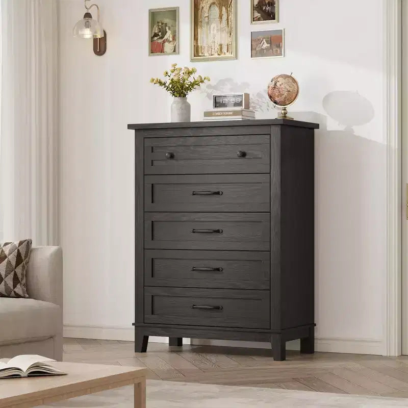 Commode à 5 tiroirs pour chambre à coucher, 41,3 po de haut, en bois, autoportante, grand rangement | Organiseur de placard vertical pour chambre à coucher et salon