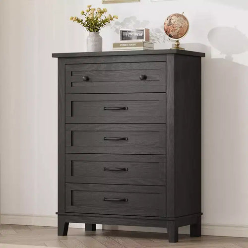 5 Drawer Dresser for Bedroom, 41.3 Tall Freestanding Wood Chest with Large Storage|Vertical Closet Organizer for Bedroom & Living Room