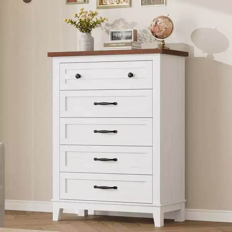 Commode à 5 tiroirs pour chambre à coucher, 41,3 po de haut, en bois, autoportante, grand rangement | Organiseur de placard vertical pour chambre à coucher et salon