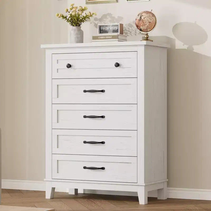 Commode à 5 tiroirs pour chambre à coucher, 41,3 po de haut, en bois, autoportante, grand rangement | Organiseur de placard vertical pour chambre à coucher et salon