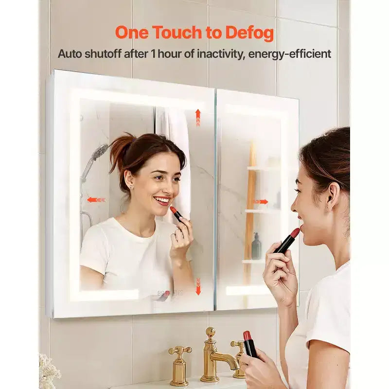 Armoire à pharmacie lumineuse VEVOR avec miroir, 36 x 30 pouces, encastrée ou murale, armoire à pharmacie de salle de bain LED dimmable 3 couleurs avec miroir HD, horloge, blanc