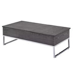Table basse en bois Royal Hampton avec deux plateaux relevables et des pieds en métal en forme de patins, gris et argent