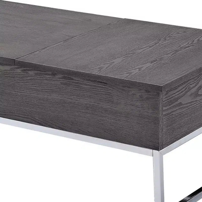 Table basse en bois Royal Hampton avec deux plateaux relevables et des pieds en métal en forme de patins, gris et argent