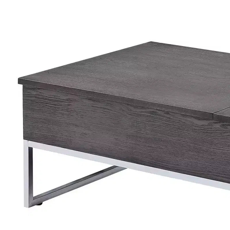 Table basse en bois Royal Hampton avec deux plateaux relevables et des pieds en métal en forme de patins, gris et argent
