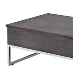 Table basse en bois Royal Hampton avec deux plateaux relevables et des pieds en métal en forme de patins, gris et argent