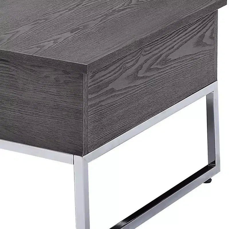 Table basse en bois Royal Hampton avec deux plateaux relevables et des pieds en métal en forme de patins, gris et argent