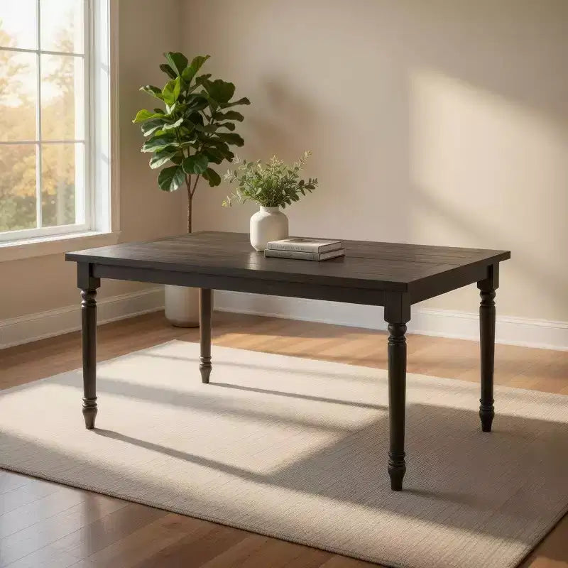 Table de salle à manger Royal Hampton en bois avec plateau rectangulaire et pieds tournés, gris
