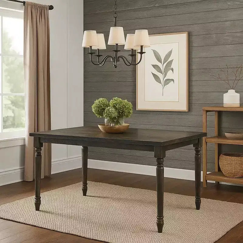 Table de salle à manger Royal Hampton en bois avec plateau rectangulaire et pieds tournés, gris