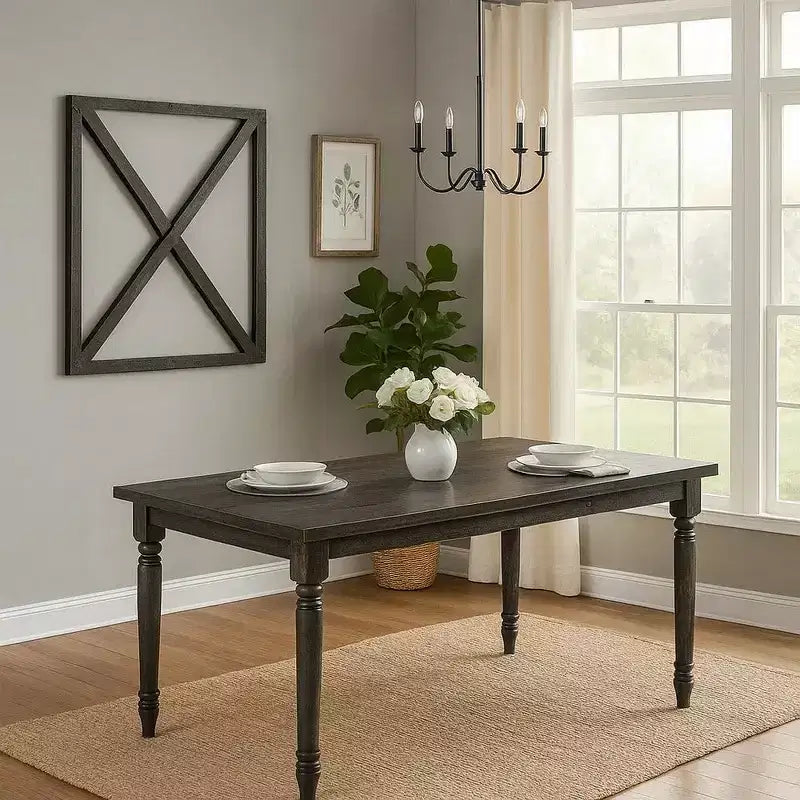 Table de salle à manger Royal Hampton en bois avec plateau rectangulaire et pieds tournés, gris