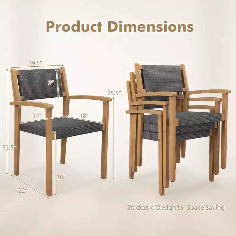 Chaise de salle à manger empilable Costway, lot de 4, avec dossier respirant et patins réglables