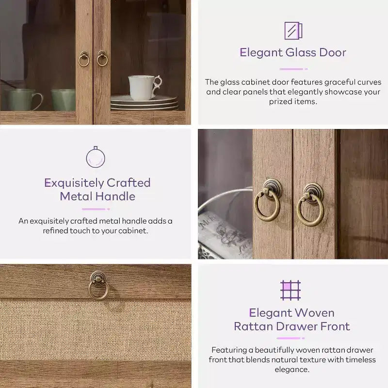 TYBOATLE Armoire de rangement cintrée de 190 cm de haut, armoires de cuisine en bois avec dispositif anti-basculement, meuble de rangement polyvalent avec tiroir innovant